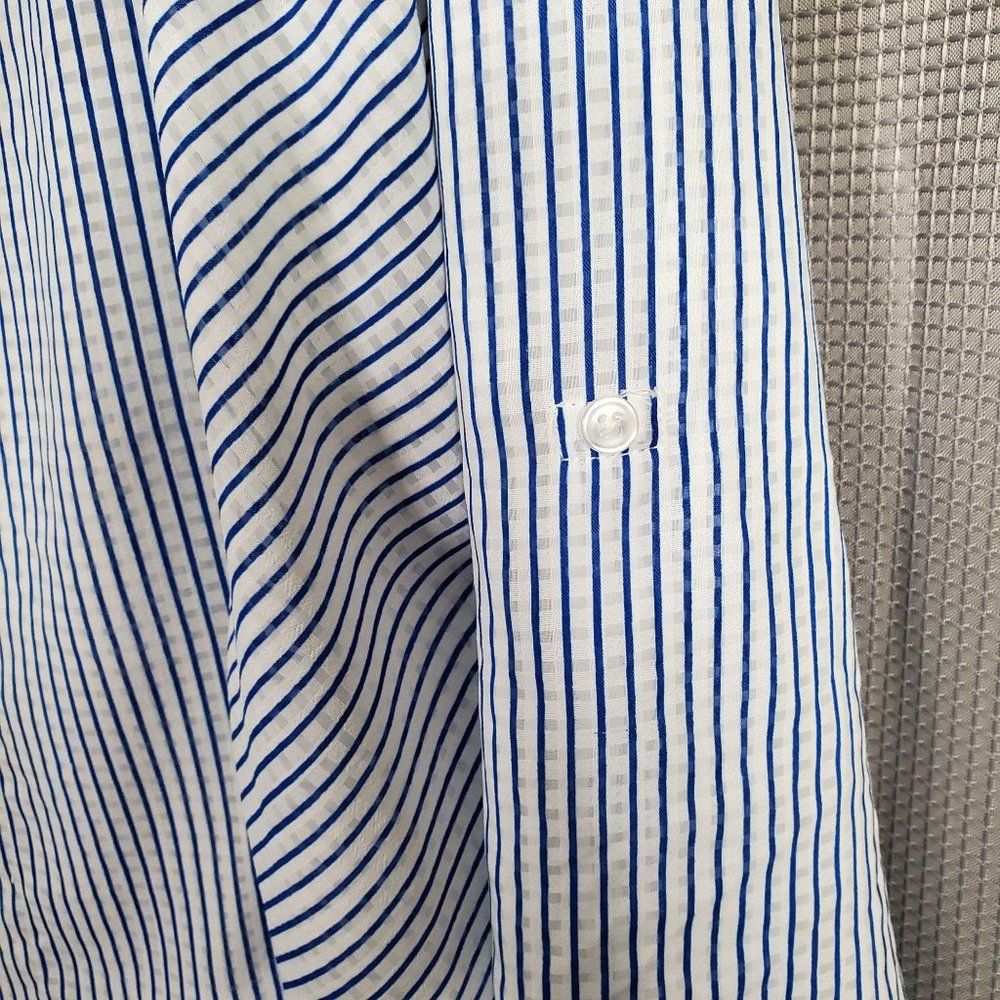 Chico's 3 Size XL Tunic Semi Shear Cover Up Pullover Striped Textured Roll Tab - Picture 13 of 14
